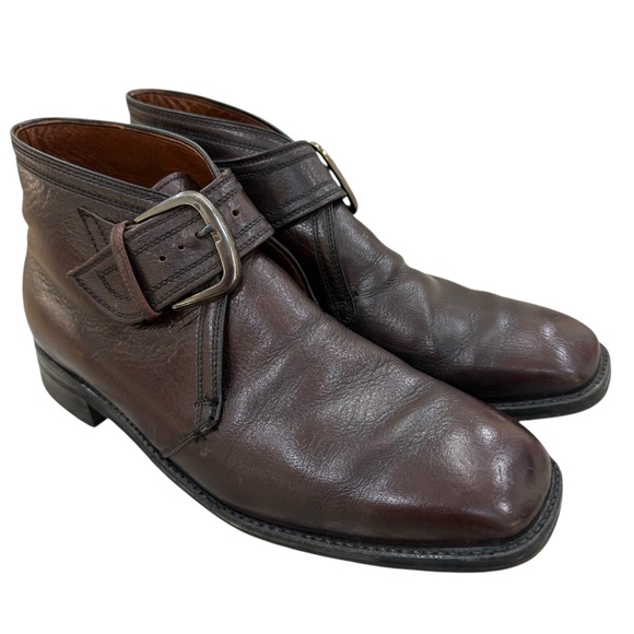 70s Sears Mens Leather Buckle Monk Strap Chukka Boots Brown Vintage Ankle 10D